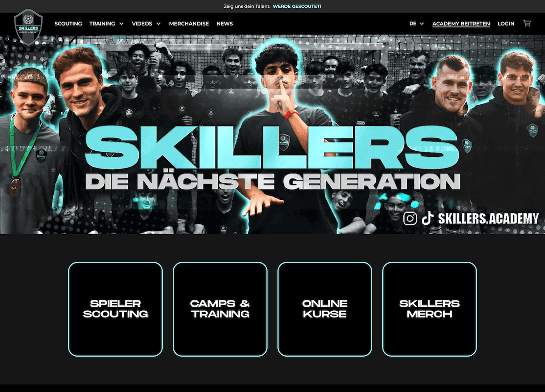 Skillers Academy youth football training and player showcase platform